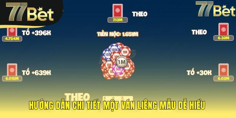 Ván bài liêng mẫu thể hiện quy trình cược và so bài